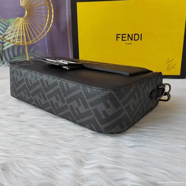 Cheap HOT In FF Fendi Baguette Black Medium Fabric Bag Motif 0511